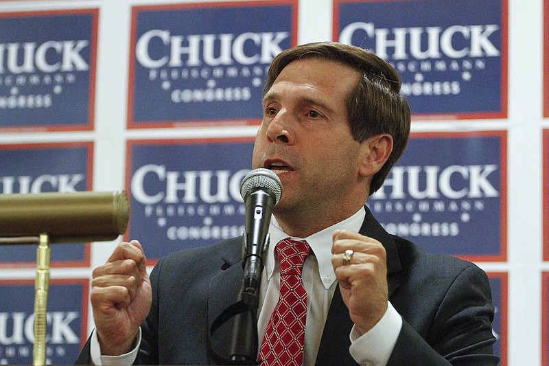 U.S. Rep. Chuck Fleischmann speaks to his supporters in the Doubletree Hotel's Vision Ballroom in Chattanooga after winning election on Nov. 4, 2014.