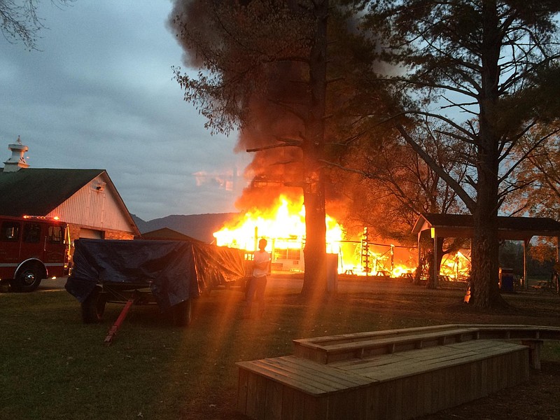 The Old McDonald Farm barn burns on Oct. 11, 2015. 