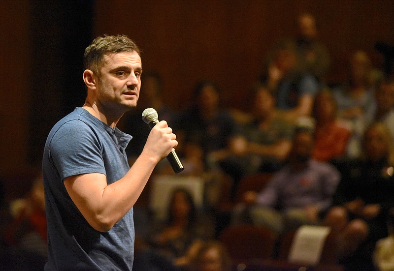 Gary Vaynerchuk, founder of VanerMedia, speaks to attendees gathered in the Fine Arts Center at the University of Tennessee at Chattanooga for the beginning of Startup Week Chattanooga on Monday, Oct. 12, 2015, in Chattanooga, Tenn. 