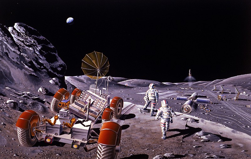 A moon colony is illustrated in this public domain image from the 1980s.