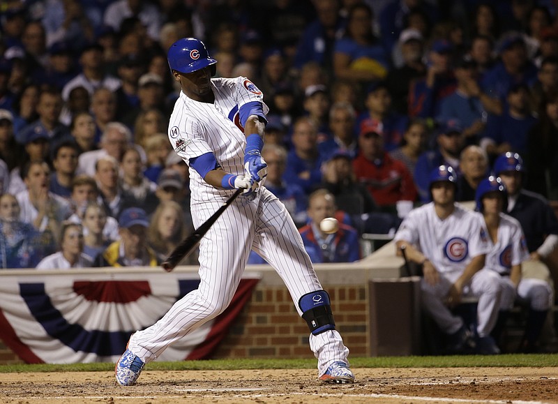 Chicago Cubs' Jorge Soler (68) hits a home run against the St. Louis Cardinals during the sixth inning of Game 3 in baseball's National League Division Series on Monday, Oct. 12, 2015, in Chicago.