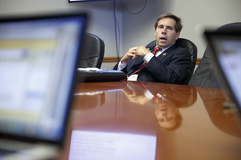 U.S. Rep. Chuck Fleischmann, a Republican representing Tennessee's 3rd District, speaks during a meeting with Times Free Press editors and reporters in the newspaper's office Thursday.