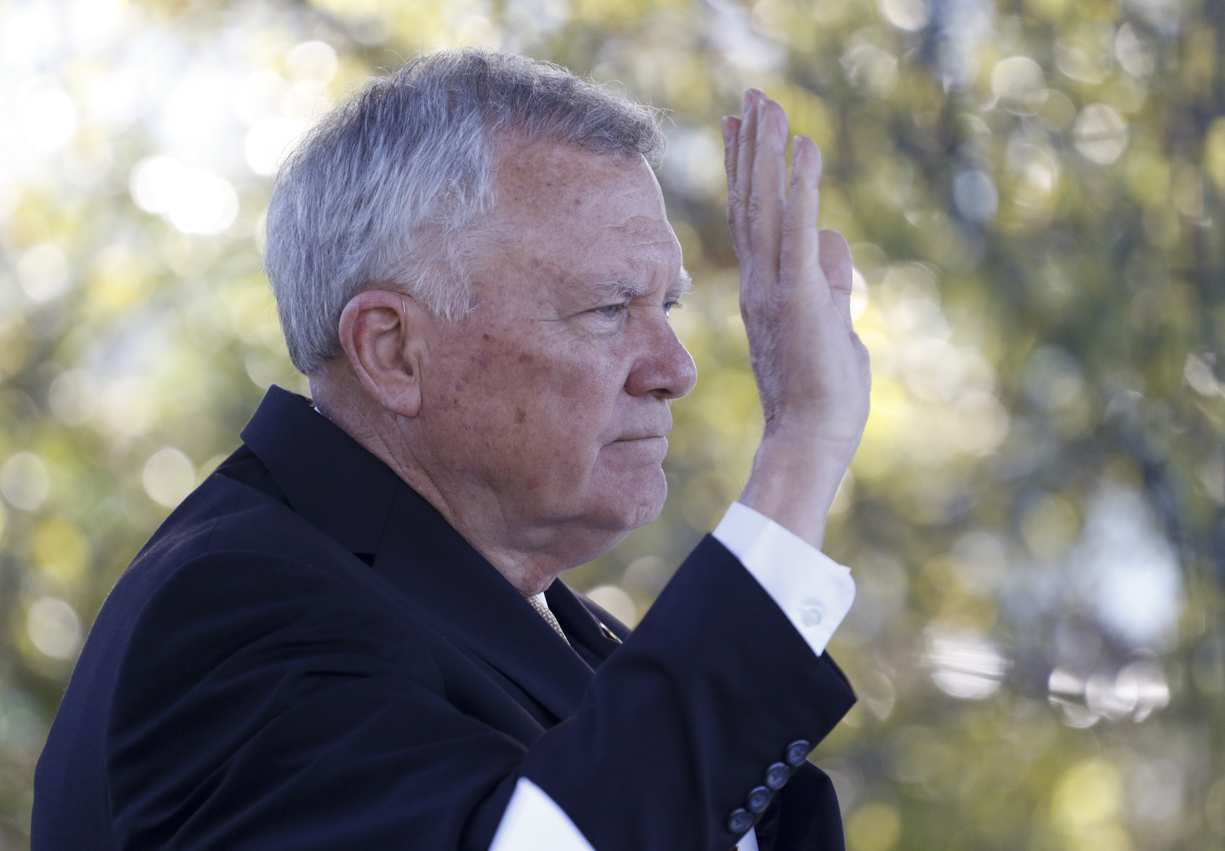 Staff Photo by Dan Henry / The Chattanooga Times Free Press- 10/15/15. Georgia Governor Nathan Deal speaks on Thursday, October 15, 2015 to officials and guests who gathered on the new Vanguard site in Trenton for an announcement that the Semi-trailer manufacturing plant is bringing 400 jobs to Dade County.