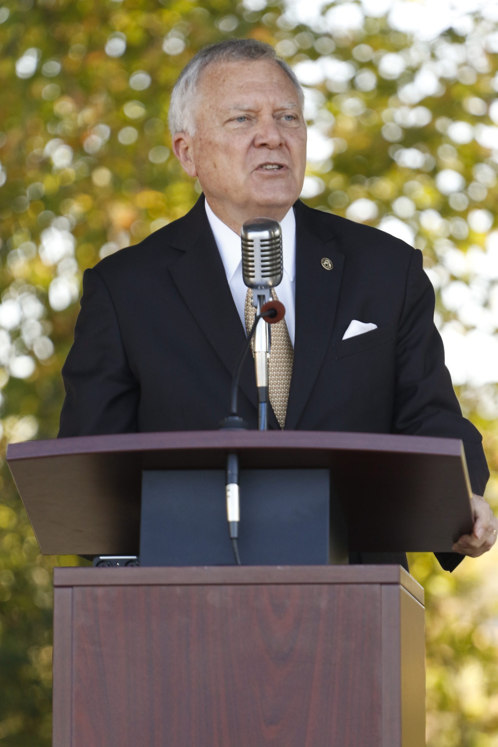 Staff Photo by Dan Henry / The Chattanooga Times Free Press- 10/15/15. Georgia Governor Nathan Deal speaks on Thursday, October 15, 2015 to officials and guests who gathered on the new Vanguard site in Trenton for an announcement that the Semi-trailer manufacturing plant is bringing 400 jobs to Dade County.