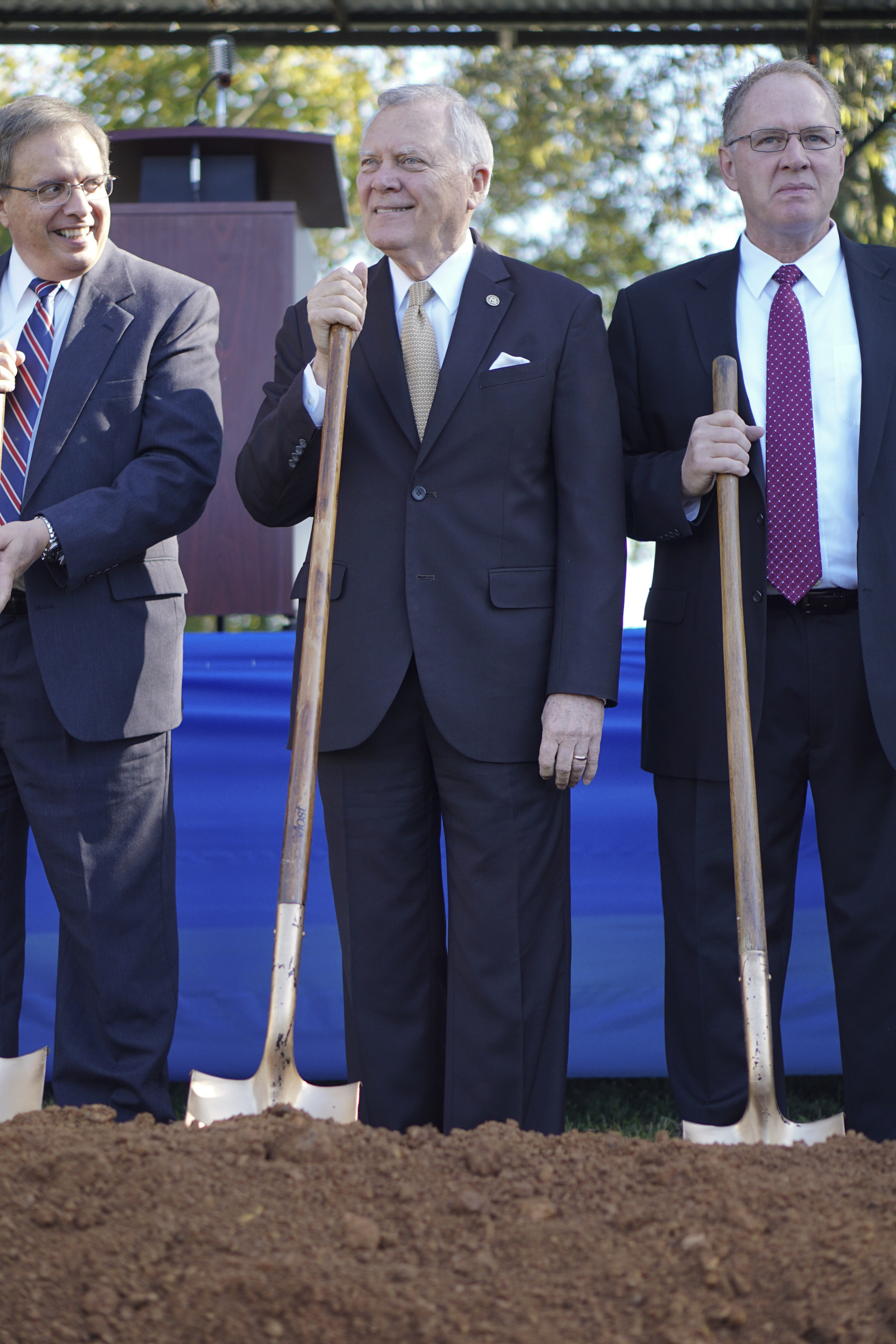 Staff Photo by Dan Henry / The Chattanooga Times Free Press- 10/15/15. Georgia Governor Nathan Deal prepares to partake in a ceremonial ground breaking on the new Vanguard site in Trenton after an announcement that the Semi-trailer manufacturing plant is bringing 400 jobs to Dade County.