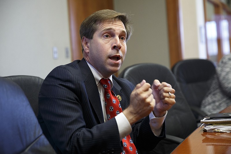 U.S. Congressman Chuck Fleischmann speaks during a meeting with the Times Free Press editorial board and reporters Thursday in Chattanooga, Tenn.