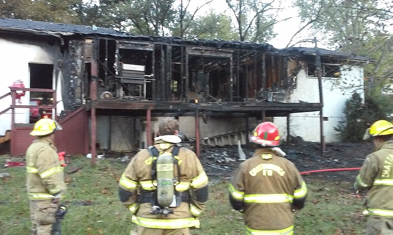 Firefighters finish working the scene of a blaze at 5022 Browntown Road.
