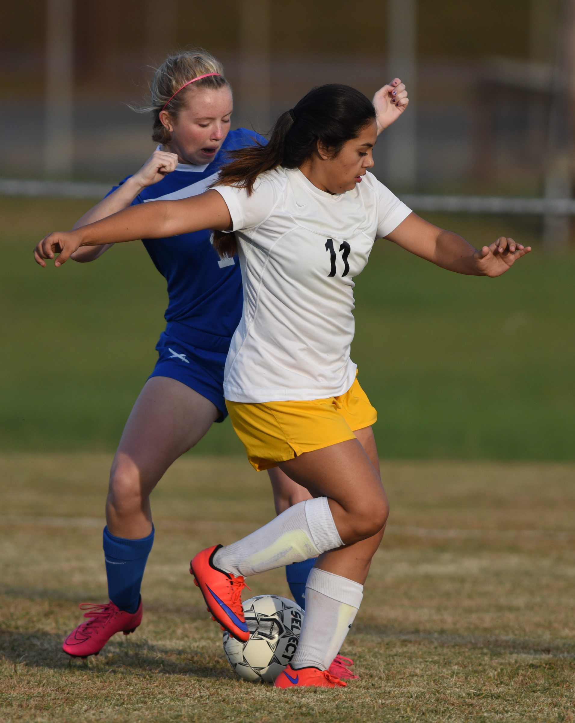 Boyd Buchanan's 
haleigh Isanhart and Hixson's Karla Martinez play in the game Tuesday, October 20, 2015 at Hixson High School.