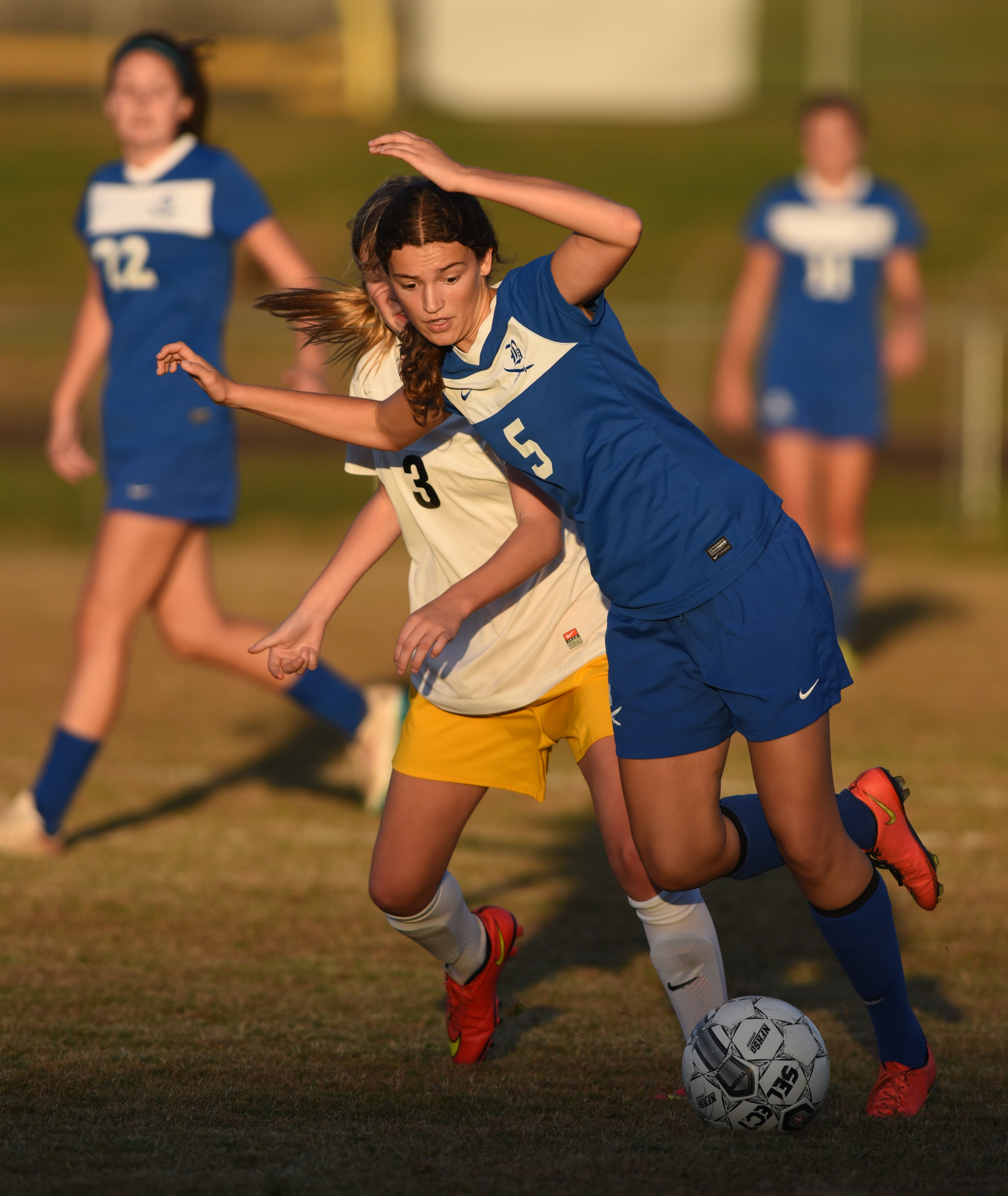 Boyd Buchanan's Emily Hauke and Hixson's Savannah Keef play in the game Tuesday, October 20, 2015 at Hixson High School.