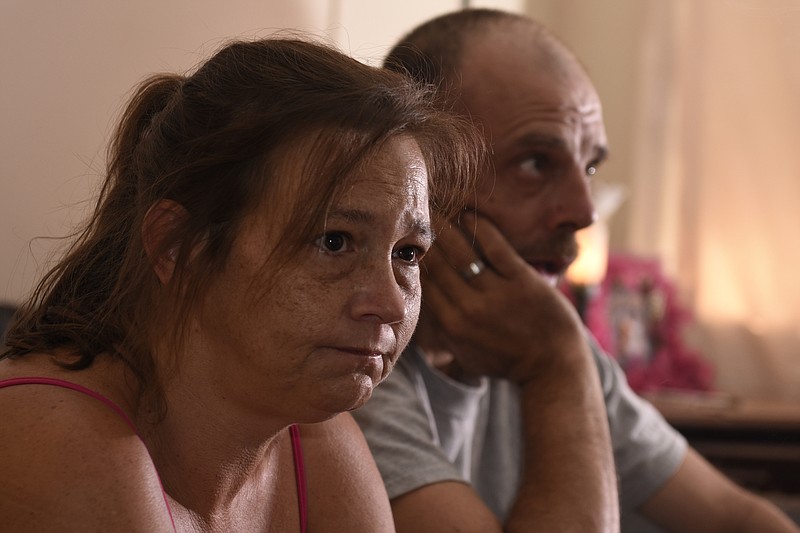 Jennifer Gross-Wrinkle, left, and Michael Disman, interviewed on Wednesday, Oct. 14, 2015, in Chattanooga, Tenn., talk about their struggles after becoming homeless when East Ridge inspectors condemned the Superior Creek Lodge in July. They lived in a tent for a while, but are now staying in the apartment of a relative while they try to find a place of their own. 