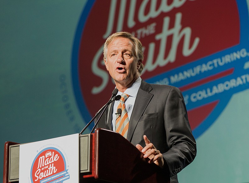 Tennessee Gov. Bill Haslam speaks at the Southern Automotive Conference in Nashville on Tuesday, Oct. 20, 2015.