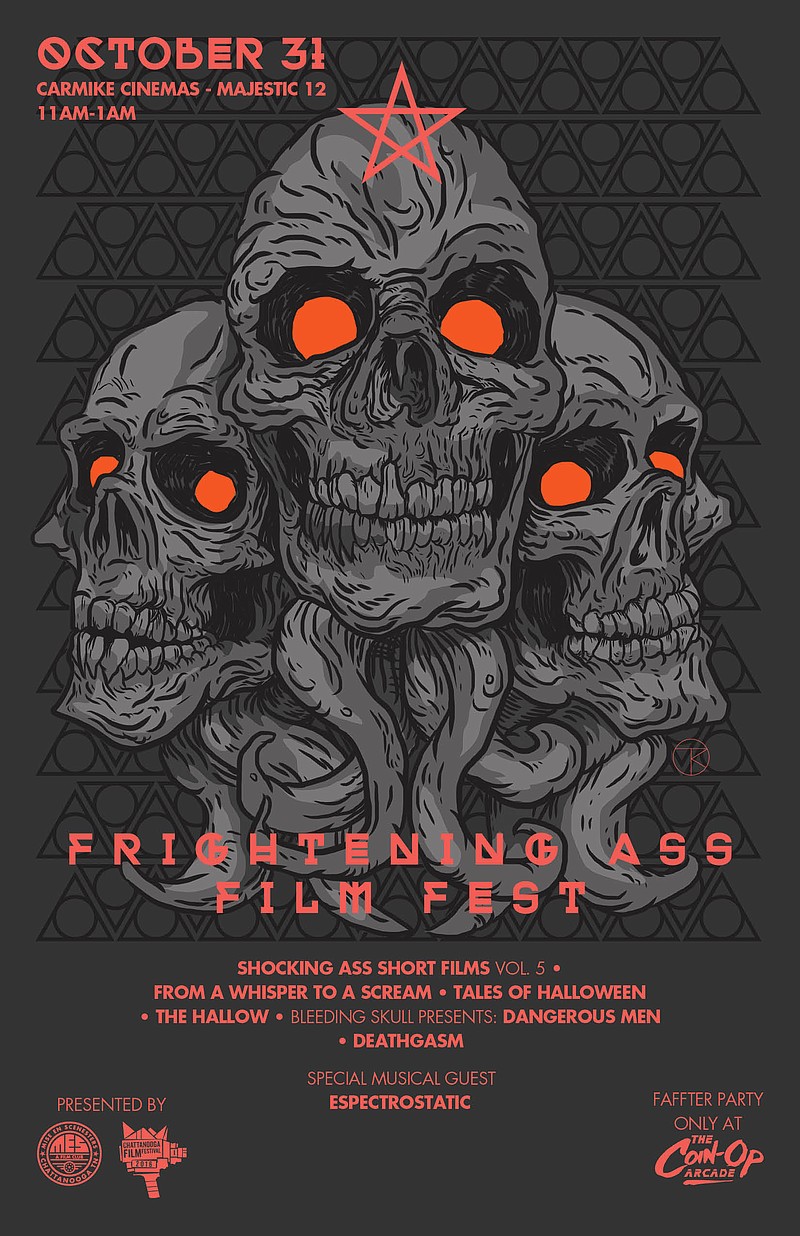 Local artist Travis Knight created this year's poster for FAFF5, a 14 hour extravaganza of new horror movies, classic chillers, cult hits, scary shorts plus panels and special guests, a costume contest and an after party.