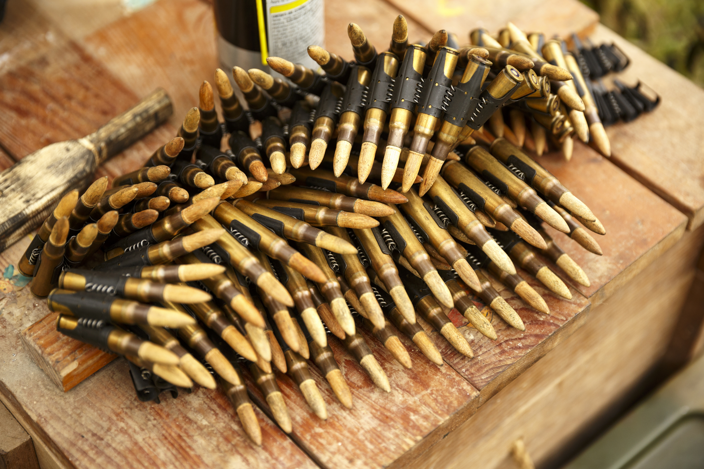A belt of blank ammunition for a German MG42 machine gun is set aside at the 6th Cavalry Museum's 6th annual Remembering Our Heroes event on Saturday, Oct. 24, 2015, in Fort Oglethorpe, Ga. The event featured one World War II battle re-enactment, but the second re-enactment was changed to a firing demonstration after lower spectator turnout.