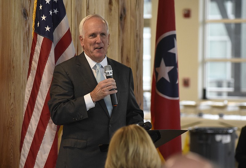 Tennessee Attorney General Herbert Slatery III speaks to attendees at the Pachyderm Club meeting at 2 on the Roof on Monday, Oct. 26, 2015, in Chattanooga, Tenn. 