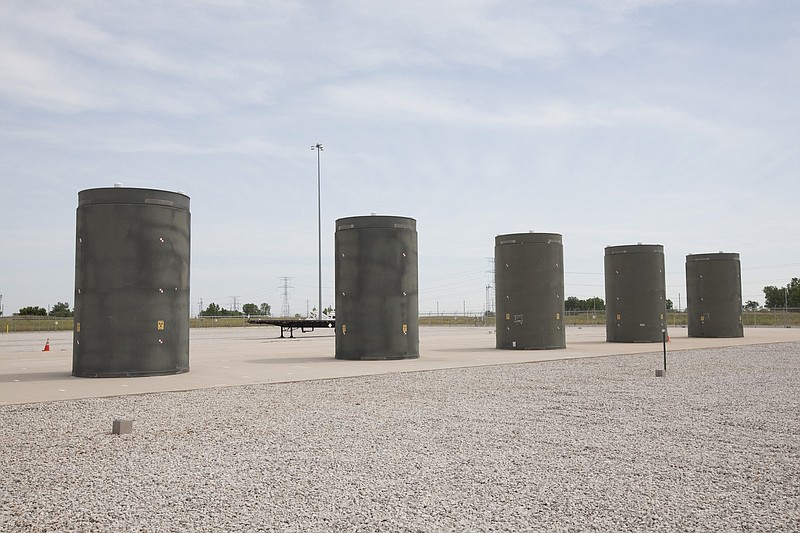 These are special-made canisters for the storage and transportation of highly radioactive nuclear waste. Chattanooga in on a rail route that would carry such canisters from the Southeast to the west for so-called permanent storage. These five dry cask containers, filled with spent nuclear fuel, sit in on-site storage outside a nuclear power plant, in LaSalle, Ill.