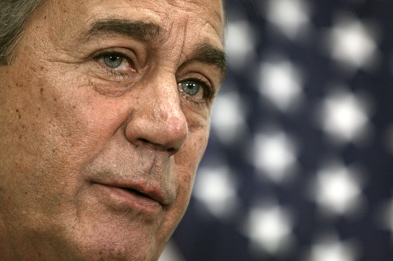 
              Outgoing House Speaker John Boehner of Ohio talks with reporters on Capitol Hill in Washington, Tuesday, Oct. 27, 2015. House Republican leaders on Tuesday pushed toward a vote on a two-year budget deal despite conservative opposition, relying on the backing of Democrats for the far-reaching pact struck with President Barack Obama. In his last days as speaker, John Boehner was intent on getting the measure through Congress and head off a market-rattling debt crisis next week and a debilitating government shutdown in December. The deal also would take budget showdowns off the table until after the 2016 presidential and congressional elections, a potential boon to the eventual GOP nominee and incumbents facing tough re-election fights.  (AP Photo/Lauren Victoria Burke)
            