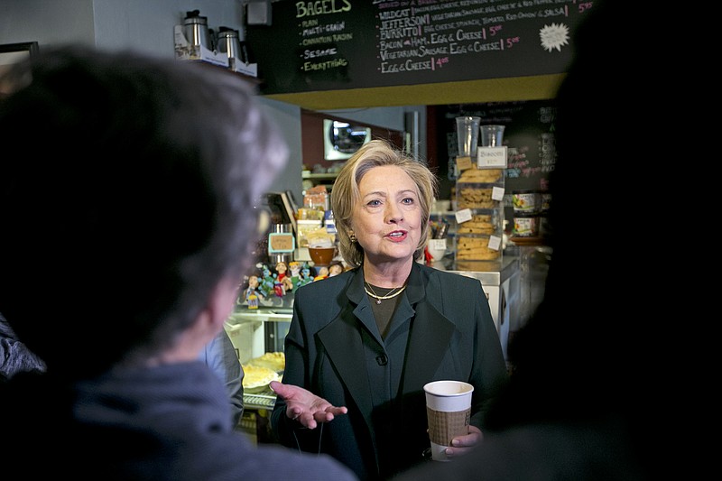 Democratic presidential candidate Hillary Rodham Clinton speaks to customers at the White Mountain Cafe & Bookstore, Thursday, Oct. 29, 2015, in Gorham, N.H. 