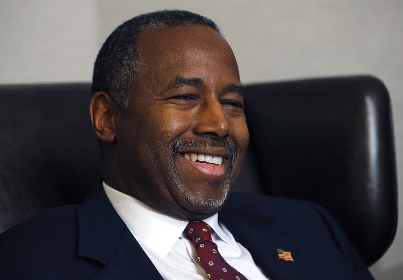 
              In this photo taken Oct. 28, 2015, Republican presidential candidate Ben Carson discusses faith during an exclusive interview with The Associated Press at a hotel in Broomfield, Colo. In a wide-ranging interview about his faith with The Associated Press, Ben Carson expressed pride in his little-known Seventh-day Adventist church, but also sought some distance from it, framing his beliefs in the broadest Christian terms as his surging campaign prompts scrutiny of his religion.(AP Photo/Brennan Linsley)
            