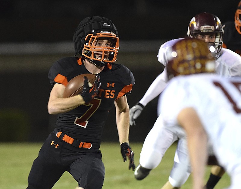South Pittsburg senior Chase Blevins is closing in on 1,000 rushing yards for the season despite missing two games due to a concussion and seeing limited carries during a rout of Grace Academy to close the regular season this past Friday. The Pirates host Mount Pleasant in the opening round of the TSSAA Class A state playoffs this Friday.