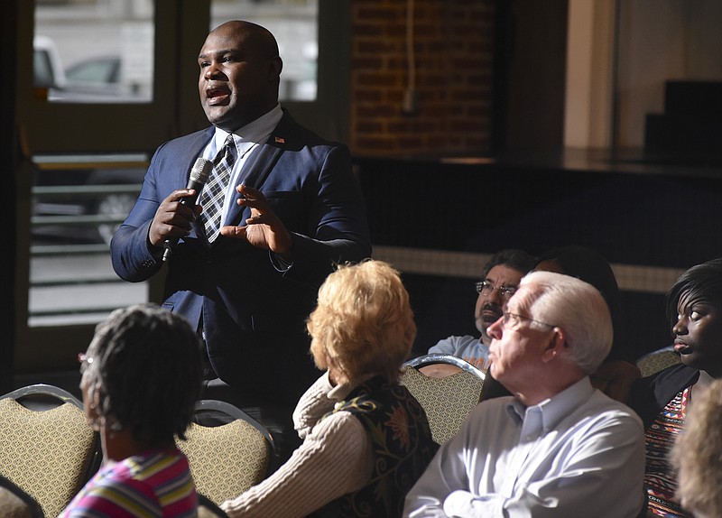 Brainerd High School assistant principal Dr. Charles Mitchell speaks during an event at the Bessie Smith Cultural Center on Sunday, Nov. 1, 2015, in Chattanooga, Tenn., to discuss the impact of the 13th Amendment.