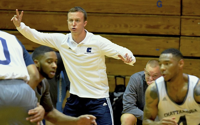 UTC men's basketball coach Matt McCall shouts instructions during a scrimmage last month. The Mocs face NCAA Division III member Covenant College in an exhibition game Friday and open the season Nov. 13 at Georgia.