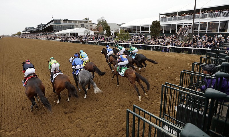 Horses leave the starting gate for the Breeders' Cup Classic horse race 