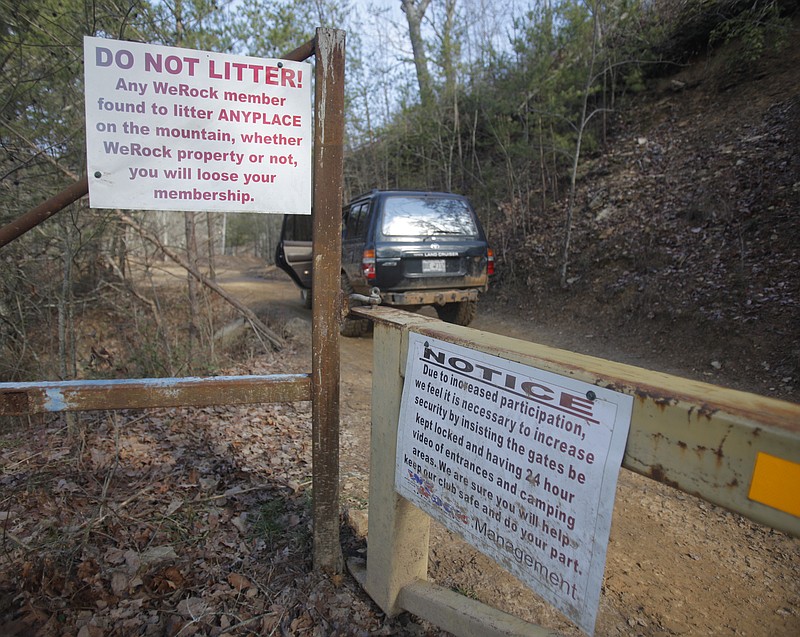 Photo depicts a locked gate at the WeRock property entrance in the Aetna Mountain area.