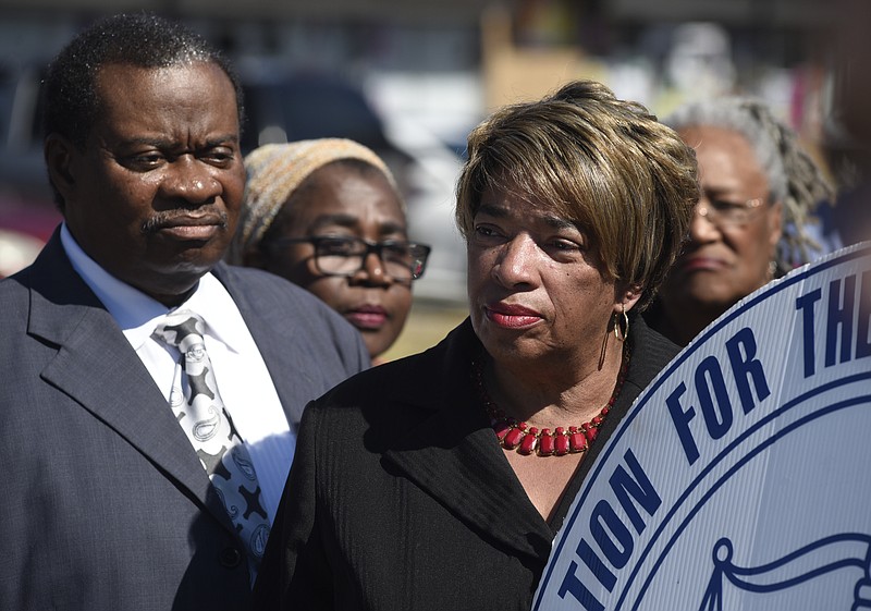 State Rep. JoAnne Favors, right, participates in a news conference on Sept. 15 in Chattanooga.