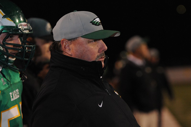 Staff Photo by Tim Barber/Chattanooga Times Free Press - June 19, 2012 - Rhea County head coach Mark Pemberton watches as his team is stopped short on offense Friday at Rhea County.