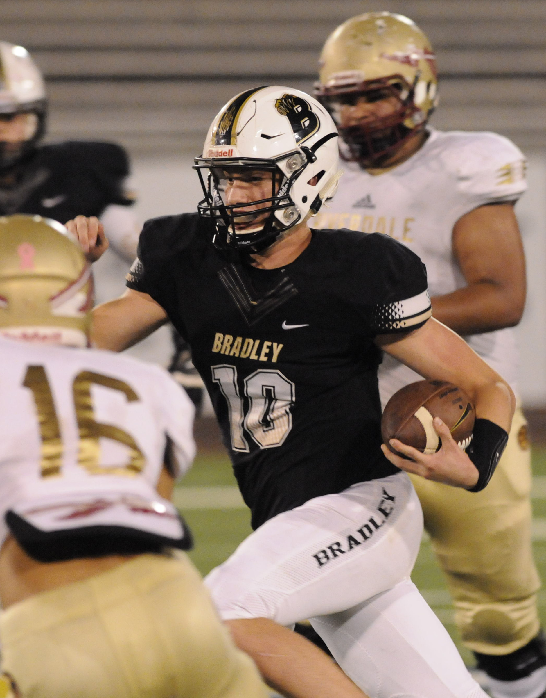 Bradley Central's Cole Copeland breaks for a first half run Thursday at Finley Stadium.