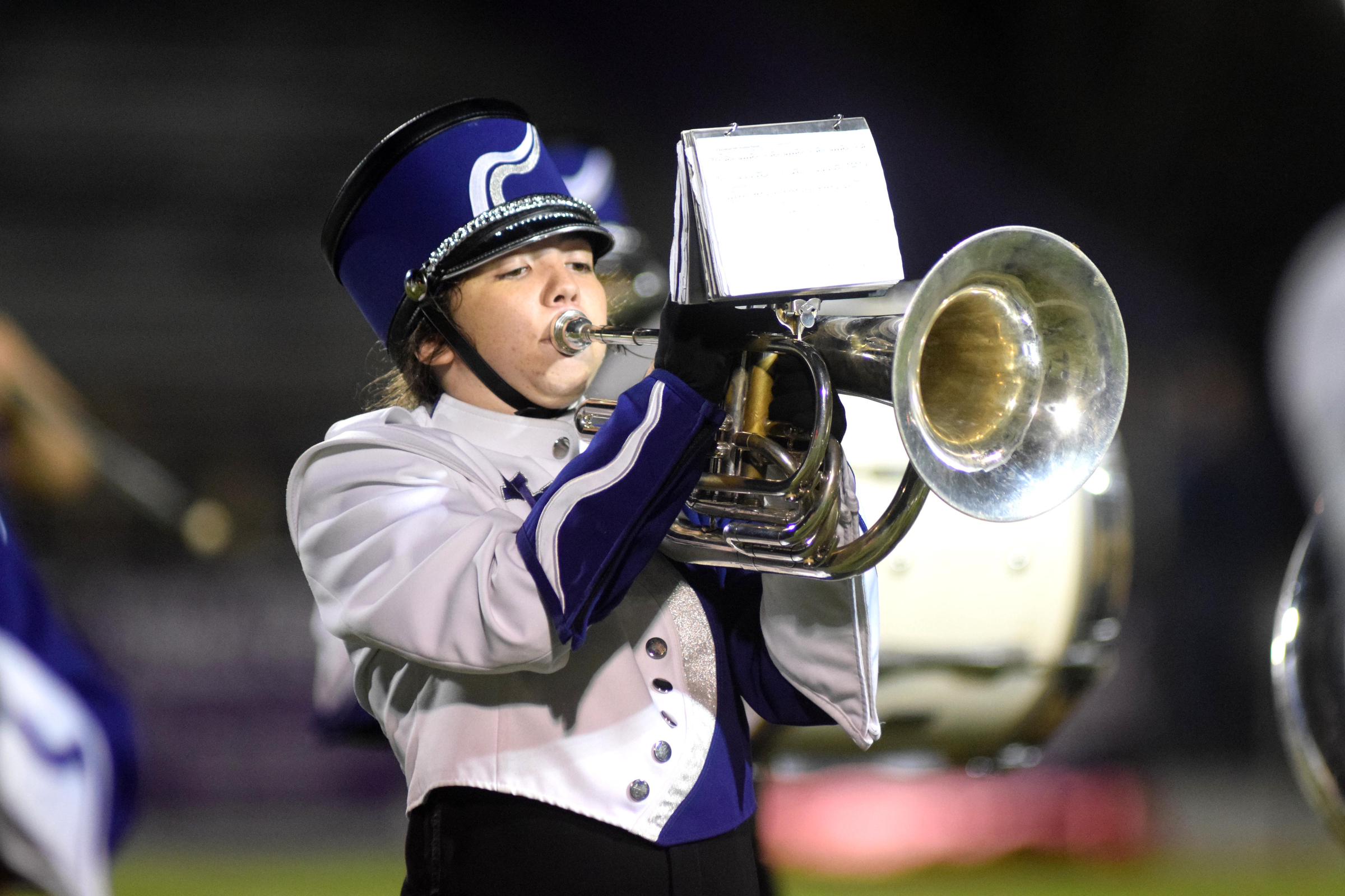 The Marion County Marching Band plays "Rocky Top" before the game.  The Westmoreland Eagles visited the Marion County Warriors in the first round of the TSSAA football playoffs Friday night, November 6, 2015.