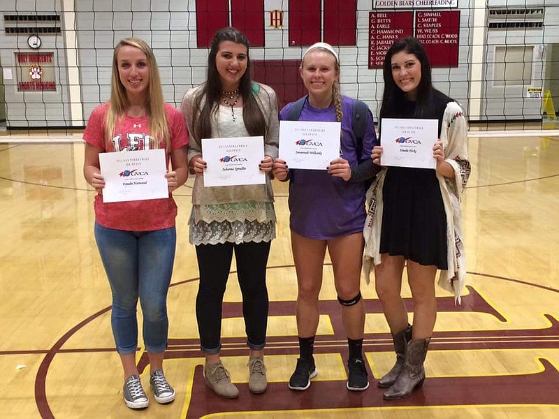 Rachel Hargrove from Lakeview-Fort Oglethorpe, Julianna Spradlin from Gordon Lee and Sonoraville players Savannah Wilbanks and Emalie Hicks, from left, were honored as Georgia Volleyball Coaches' Association all-state players for 2015.