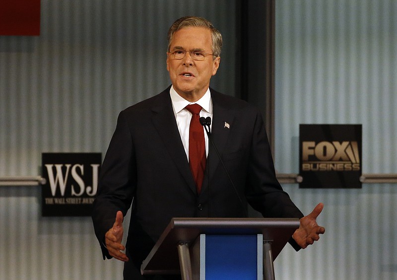 Jeb Bush speaks during Republican presidential debate at Milwaukee Theatre on Tuesday, Nov. 10, 2015, in Milwaukee.