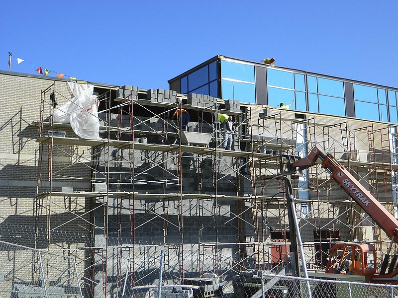 Construction crews work to enclose Raider Arena at Cleveland High Schools. Installing wooden floors and bleachers are the next critical tasks once the facility is enclosed and climate-controlled, said Cason Conn, project manager for general contractor Tri-Con Construction, in a recent meeting with school officials.