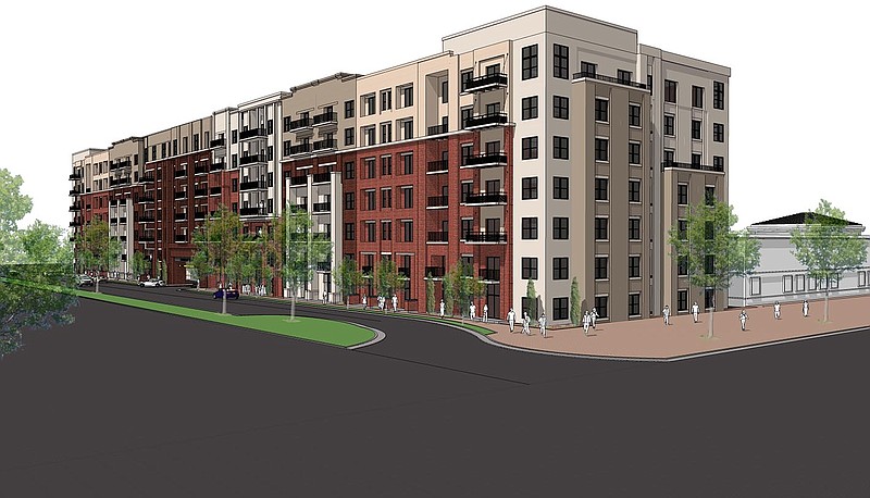 The proposed apartment building will reach 75 feet into the air and include more than 200 parking spots available for tenants in an on-site garage.