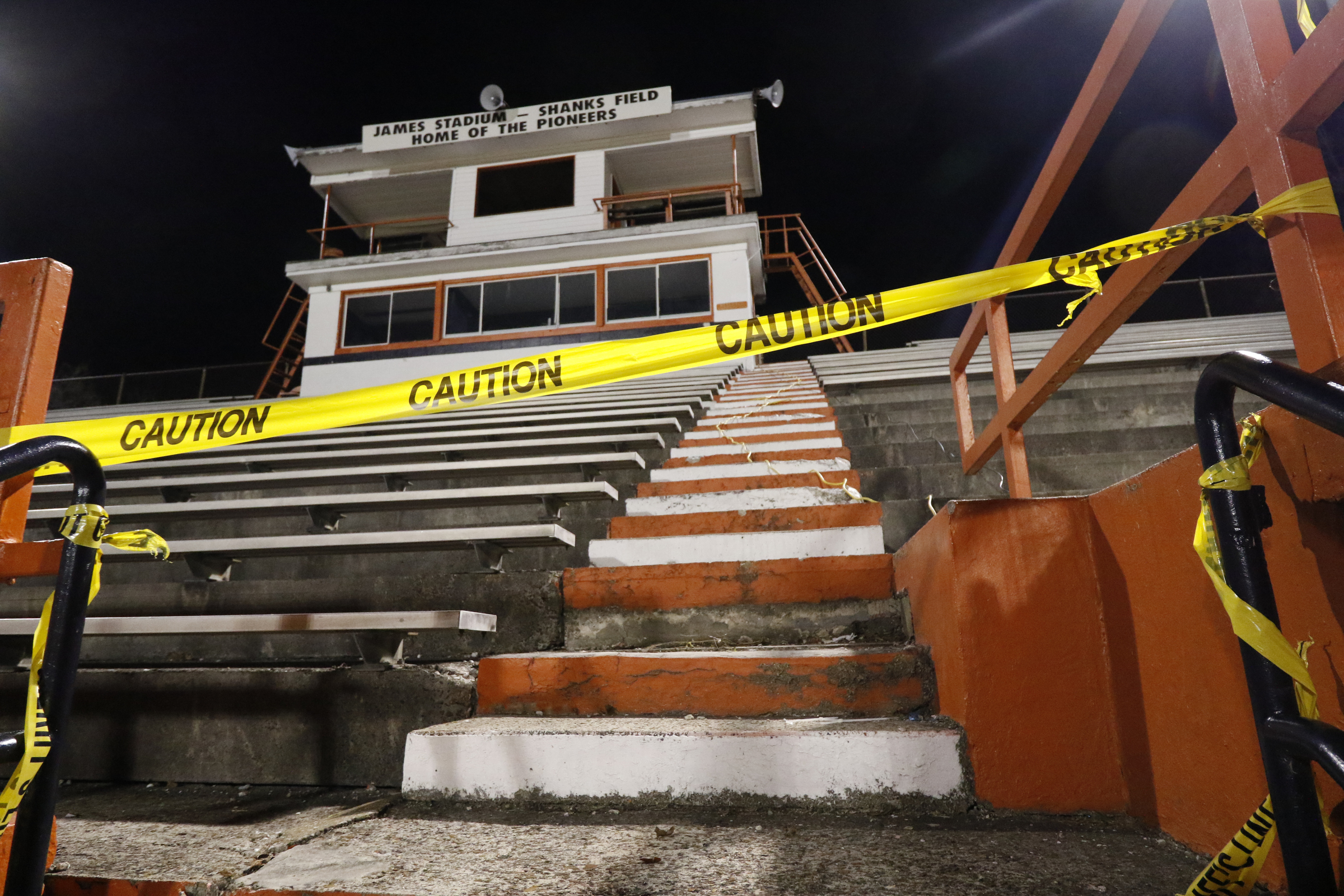 *Staff Photo by Dan Henry / The Chattanooga Times Free Press- 11/13/15. East Ridge prepares to play Chattanooga Christian at the Pioneers home field on Friday, November 13, 2015 despite their home stadium having been condemned.