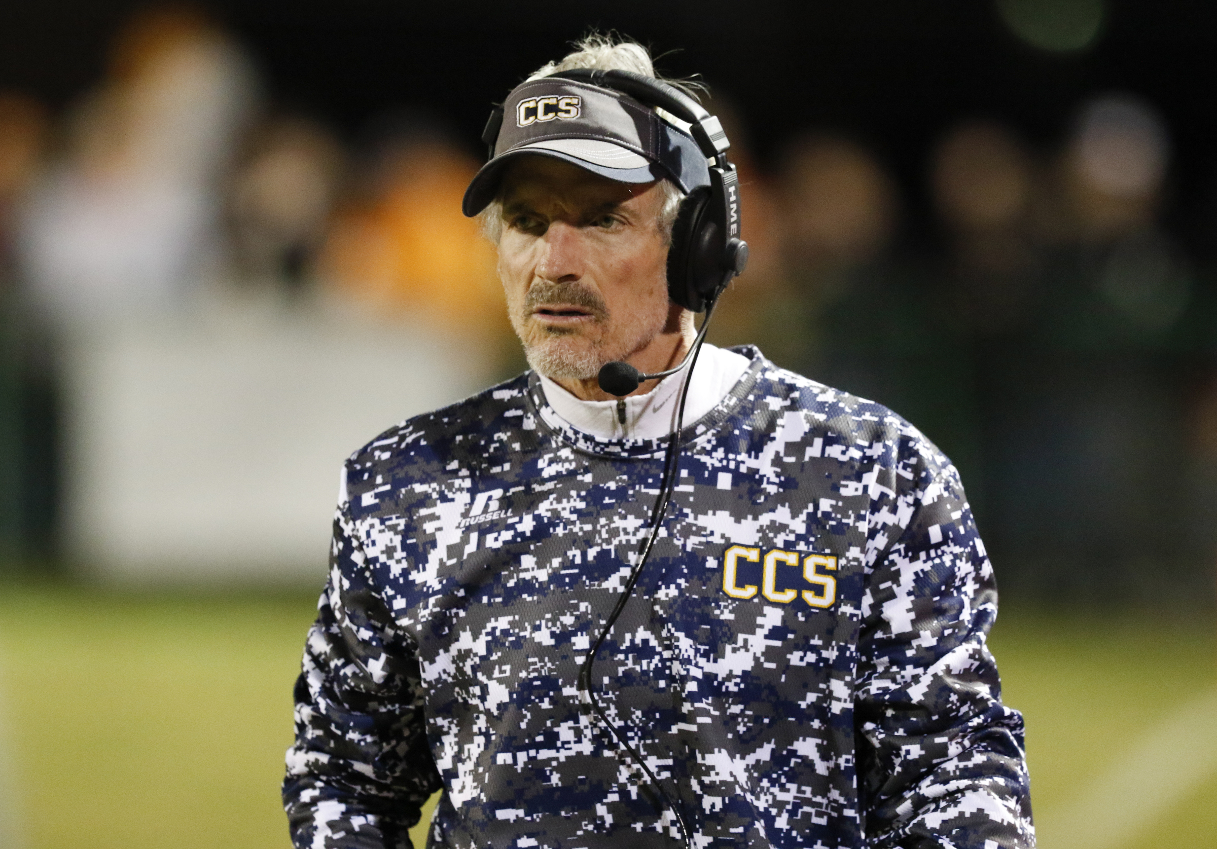 *Staff Photo by Dan Henry / The Chattanooga Times Free Press- 11/13/15. Chattanooga Christian head coach Rob Spence watches as his team plays East Ridge at the Pioneer's home field on Friday, November 13, 2015.