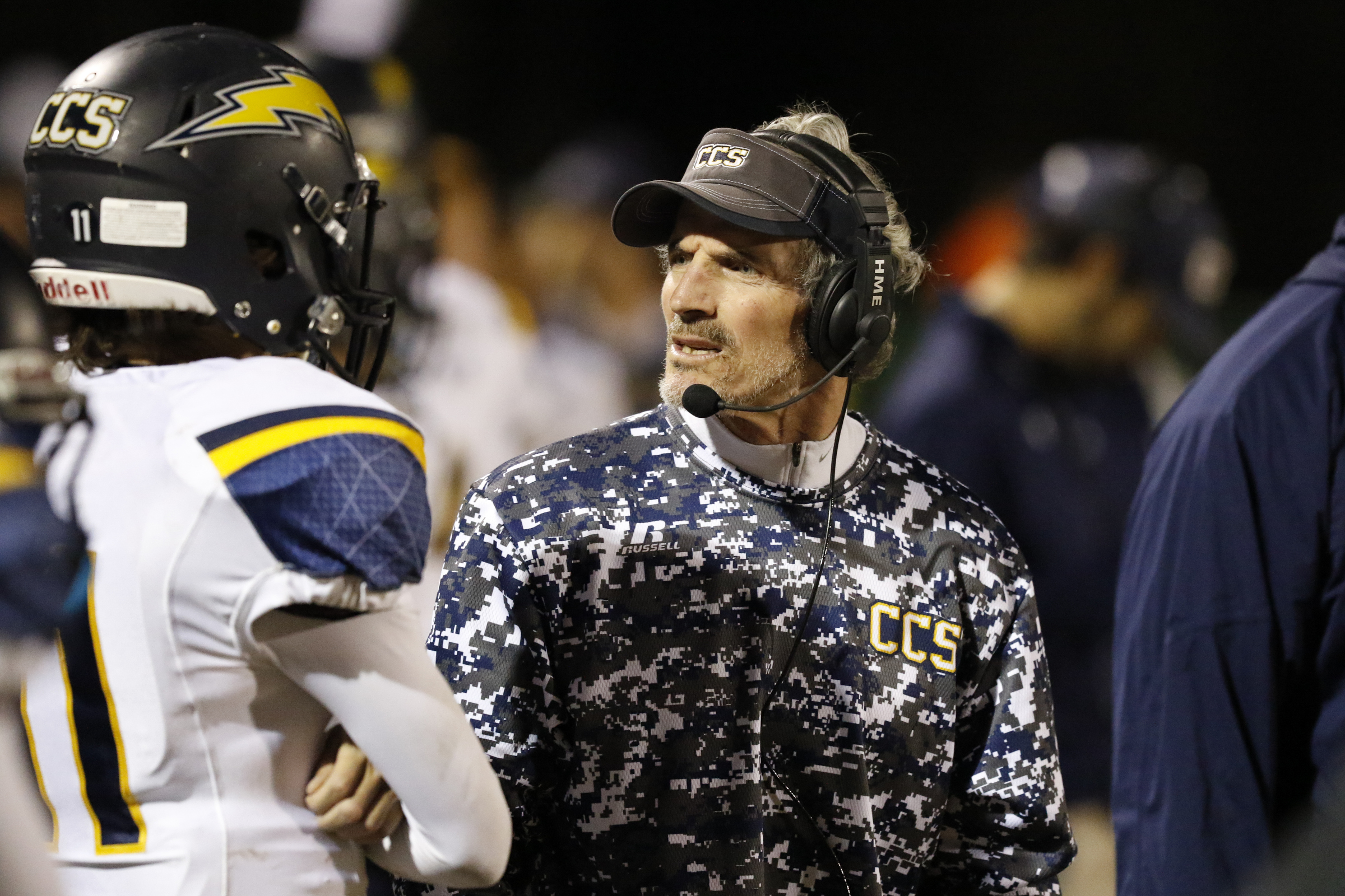 *Staff Photo by Dan Henry / The Chattanooga Times Free Press- 11/13/15. Chattanooga Christian head coach Rob Spence watches as his team plays East Ridge at the Pioneer's home field on Friday, November 13, 2015.