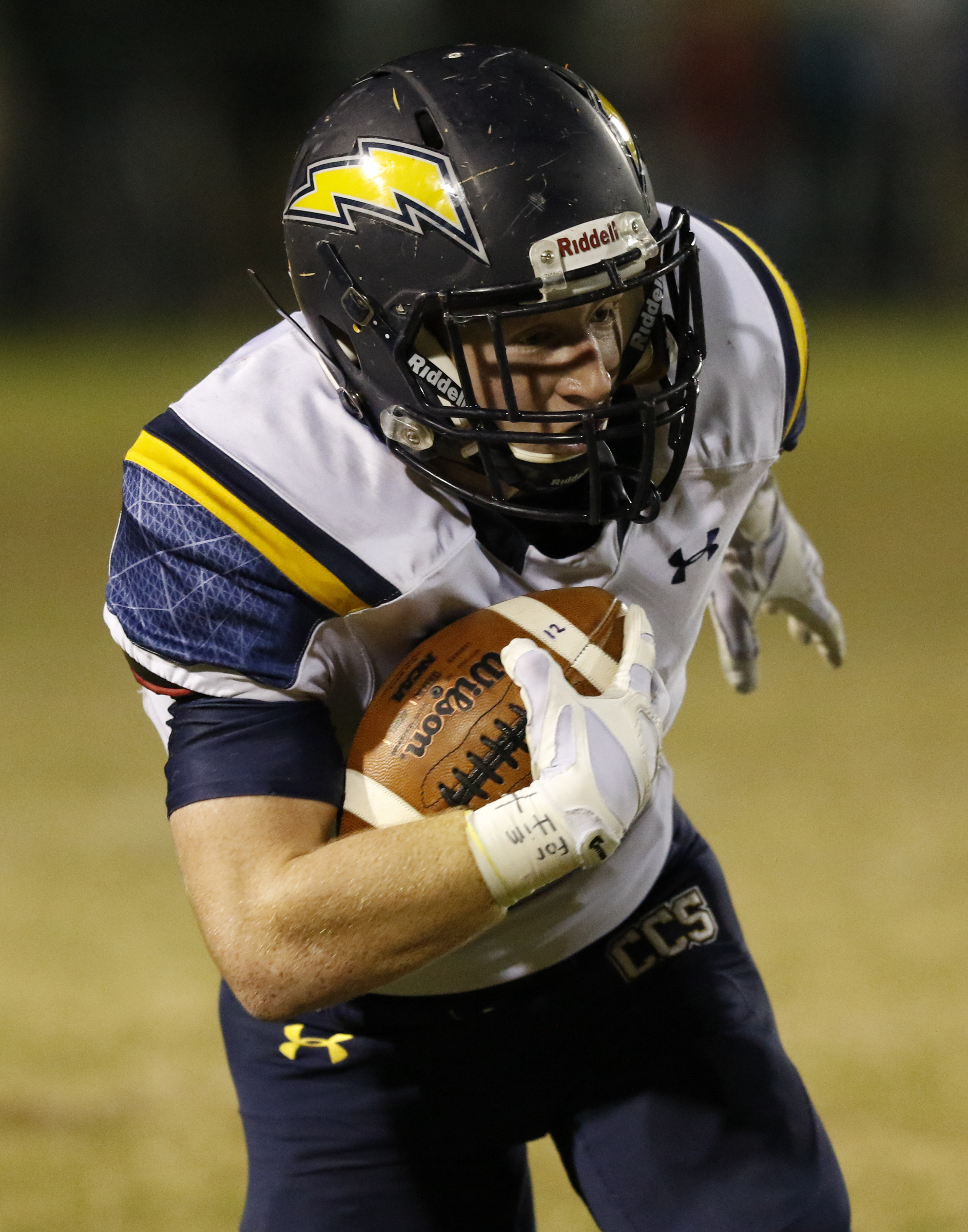 *Staff Photo by Dan Henry / The Chattanooga Times Free Press- 11/13/15. Chattanooga Christian's Justin Wheeler (6) runs the ball while playing against East Ridge at the Pioneer's home field on Friday, November 13, 2015.