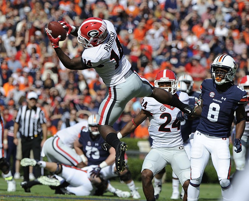 Georgia sophomore cornerback Malkom Parrish made his first career interception for the Bulldogs on Saturday in the 20-13 win at Auburn.