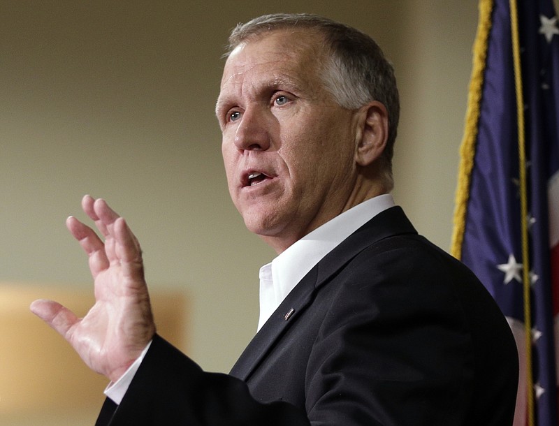 
              FILE - In this Nov. 5, 2014 file photo, then-U.S. Sen.-elect Thom Tillis, R-N.C., speaks in Charlotte, N.C. Nearly $5 million in advertising to help elect Tillis in last year’s midterm elections came from a group that does not have to disclose its donors. That’s according to tax filings made public on Tuesday by Crossroads GPS. That group was co-founded by Karl Rove, a strategist for former President George W. Bush. (AP Photo/Chuck Burton, File)
            