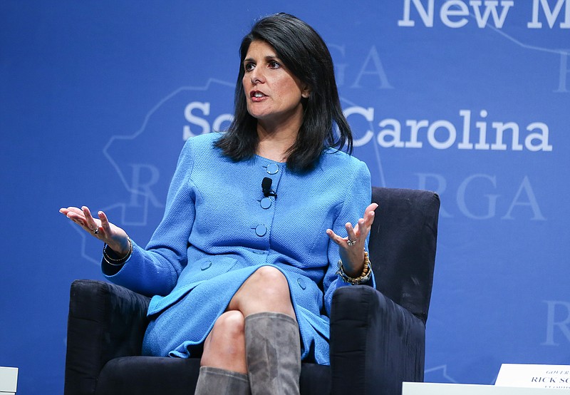 
              South Carolina Gov. Nikki Haley participates in a panel discussion during the Republican Governors Association annual conference Wednesday, Nov. 18, 2015, in Las Vegas. (AP Photo/Chase Stevens)
            