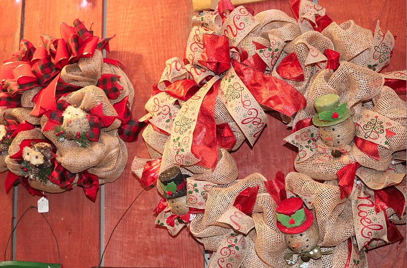 Burlap wreaths sell for up to $50 each.