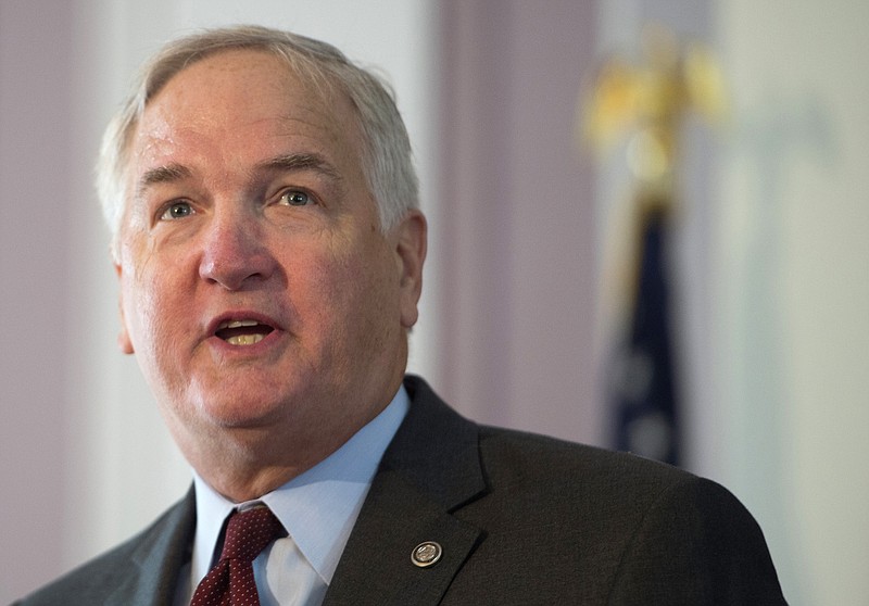 Alabama Attorney General Luther Strange speaks about a state settlement with BP for the 2010 oil spill in the Gulf of Mexico, Thursday, July 2, 2015, at the Capitol building in Montgomery, Ala.