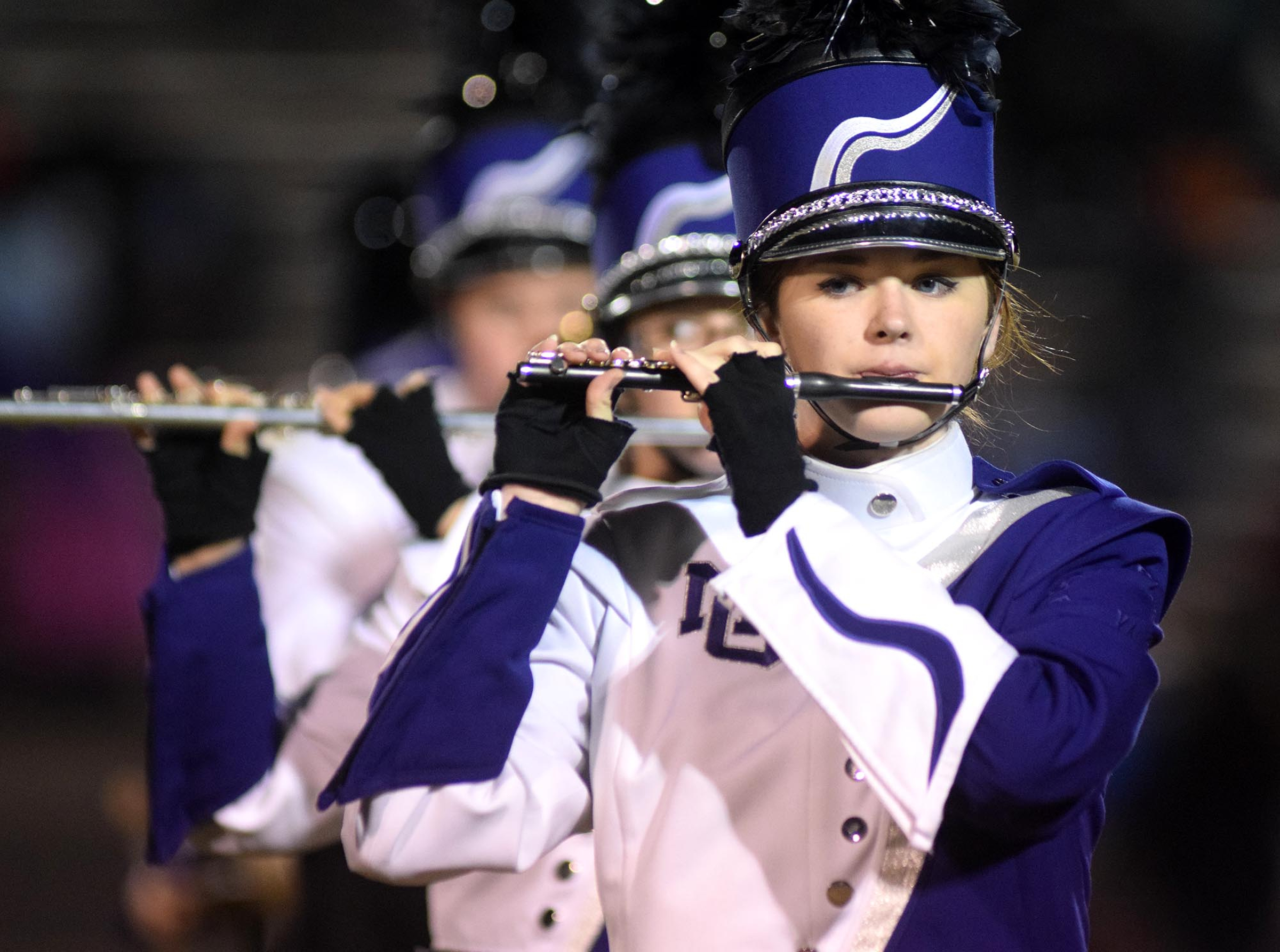 The Marion County Marching Warriors play "Rocky Top" as they take the field. The Tyner Rams visited the Marion County Warriors in a quarterfinal game in the TSSAA State Football Playoffs on Friday November 20, 2015.