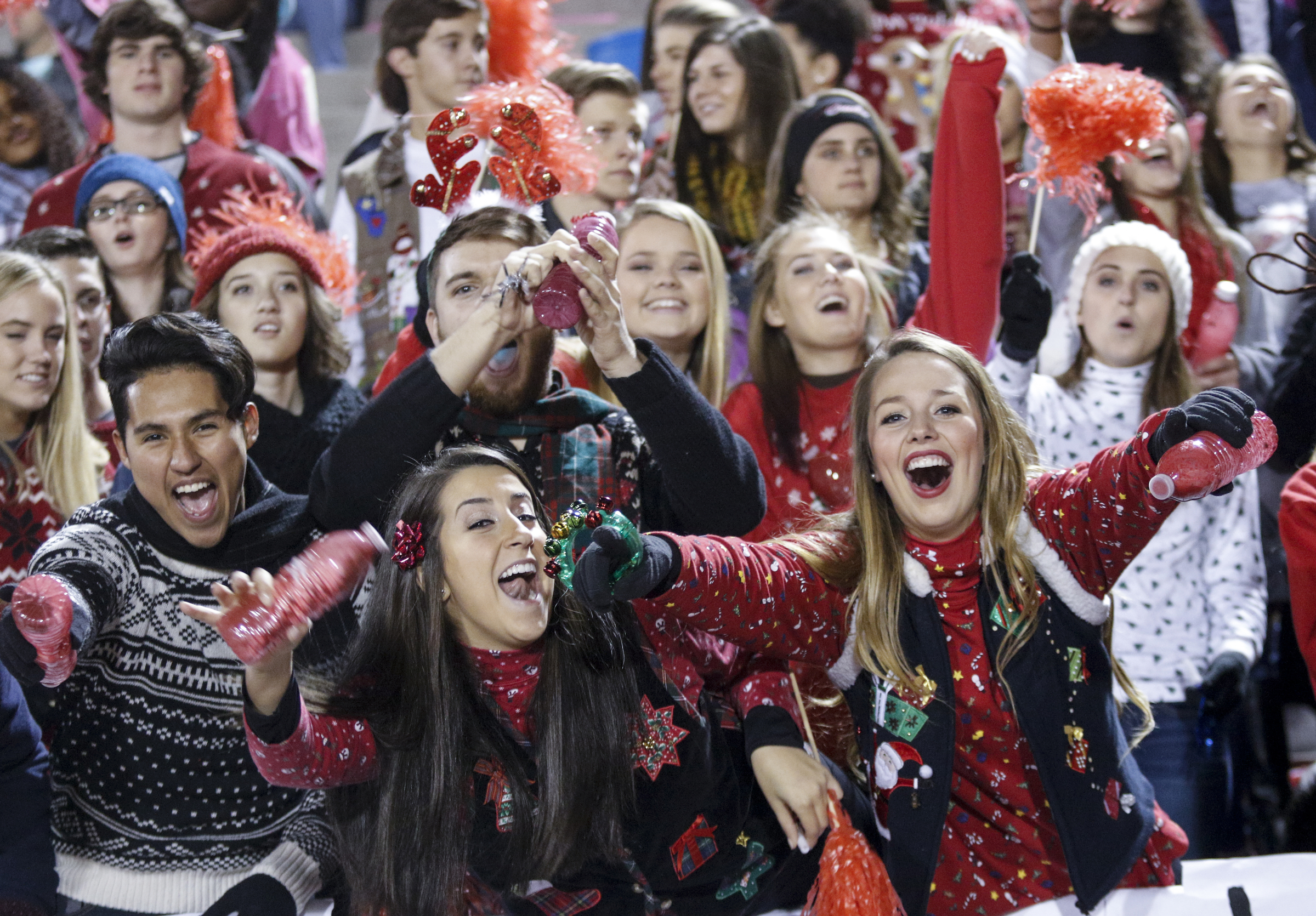 The Ooltewah student section cheers during their TSSAA prep football playoff football game at Ooltewah High School on Friday, Nov. 20, 2015, in Ooltewah, Tenn.