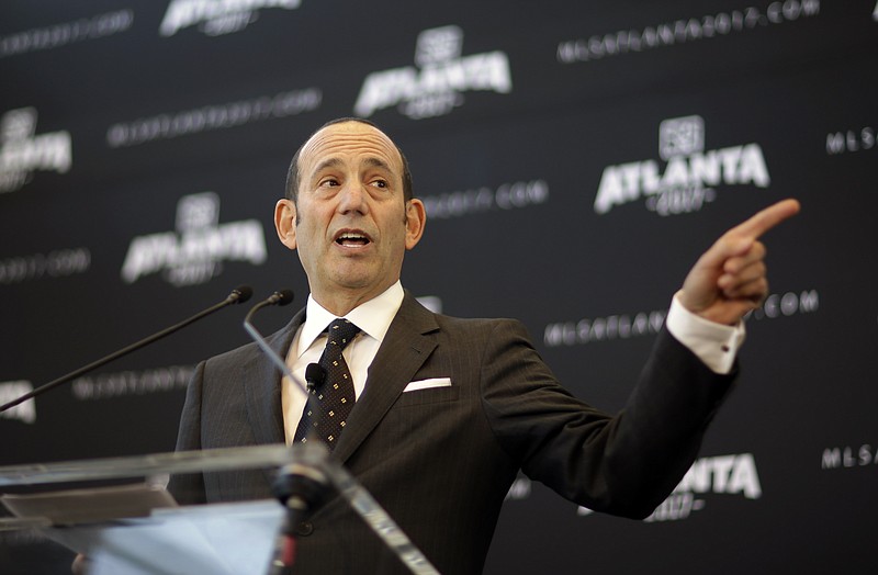 Major League Soccer commissioner Don Garber speaks during an April news conference announcing that Atlanta will be getting an MLS expansion team. He took some jabs at Chattanooga in remarks in Brooklyn, N.Y. on Nov. 14.