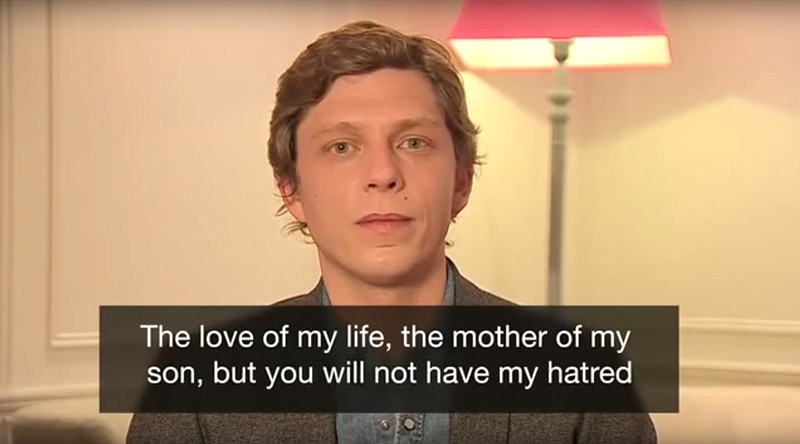 Antoine Leiris, in a note he first shared publicly on Facebook, defiantly told terrorists from the Islamic State, "You will not have my hatred." Nor, he said, would terrorists have his fear or change the way he'll raise his 17-month-old son.