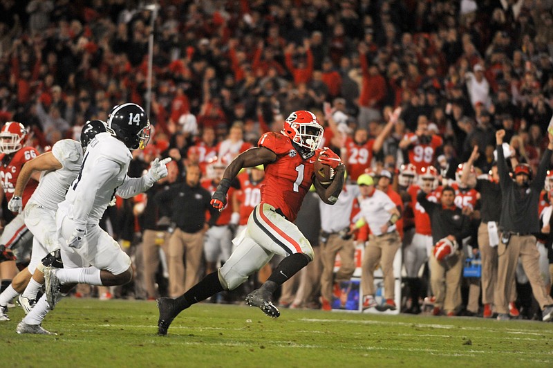 Georgia tailback Sony Michel scored the winning touchdown in Saturday night's 23-17 overtime win over Georgia Southern.