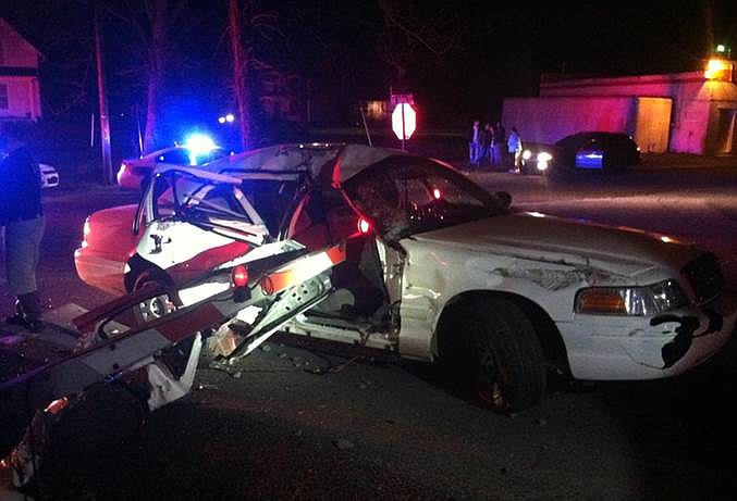 A train hit an unoccupied vehicle Monday evening, Nov. 23, at a railroad crossing in Apison, Tenn.
